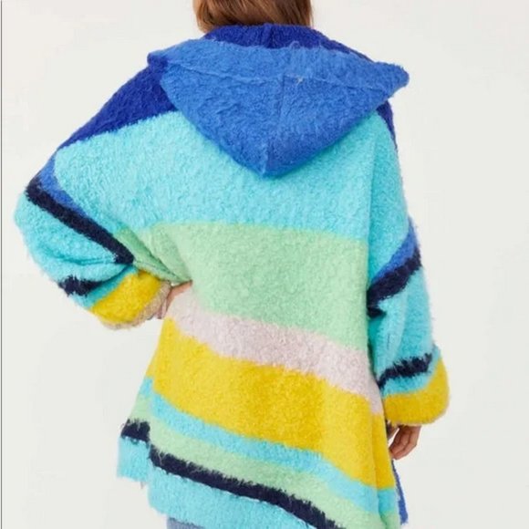 Free People Dream Team Cardigan Stripe Hooded Sweater Sunny Skies Size L - Picture 3 of 15